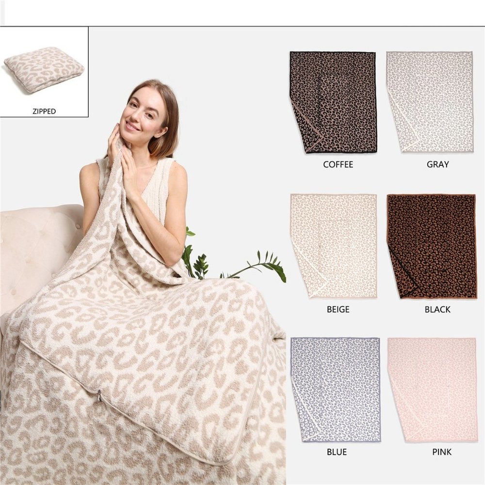 P/S 2 in 1 Leopard Print Luxury Soft Throw Blanket·50x60&Pillow·18x15·ComfyLuxe